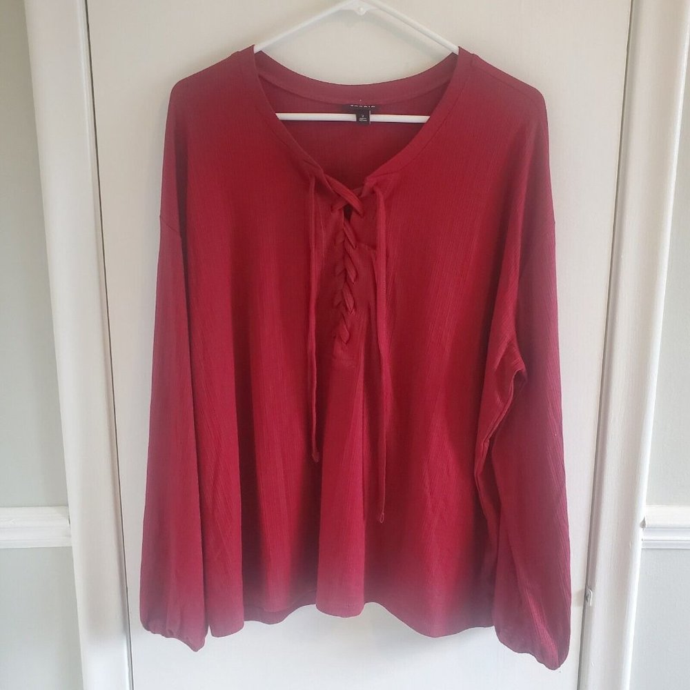 Torrid Women's Size 2X Texture Jersey Lace-Up Drop Shoulder Top Rhubarb Red